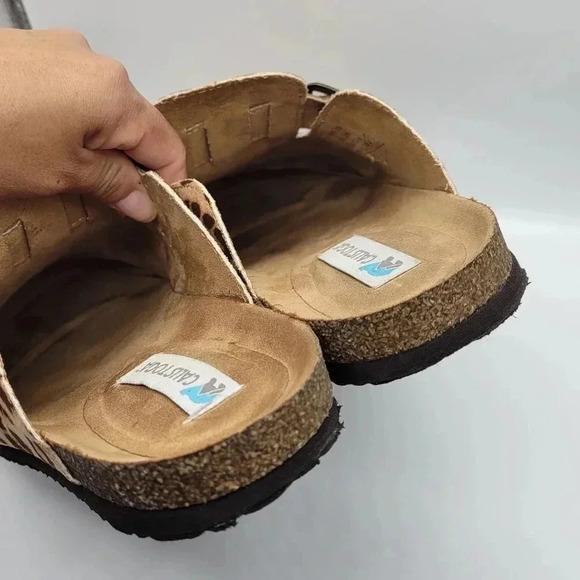 CALISTOGA Leopard Women's Sleepers/Sandals Buckle Strap Size 10 Faux Suede Flat - Picture 8 of 10